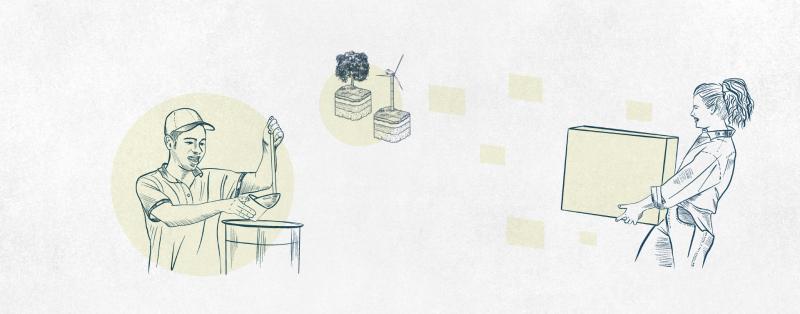 ilustración hombre emprendedor cocinando y mujer cargando cajas